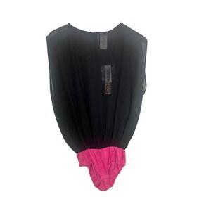 NWT Fiorucci Bodysuit Blouse Size Medium/Large Pink & Black